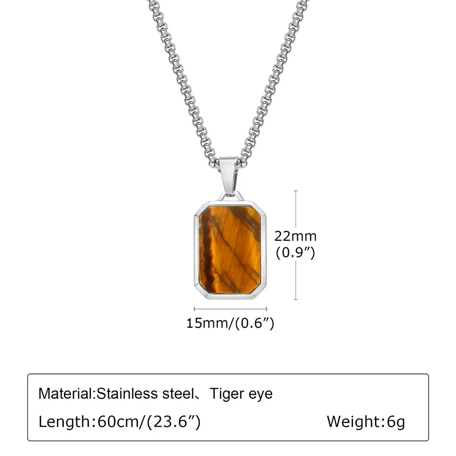 Wholesale Jewelry Classic Style Rectangle 304 Stainless Steel Natural Stone Polishing Pendant Necklace
