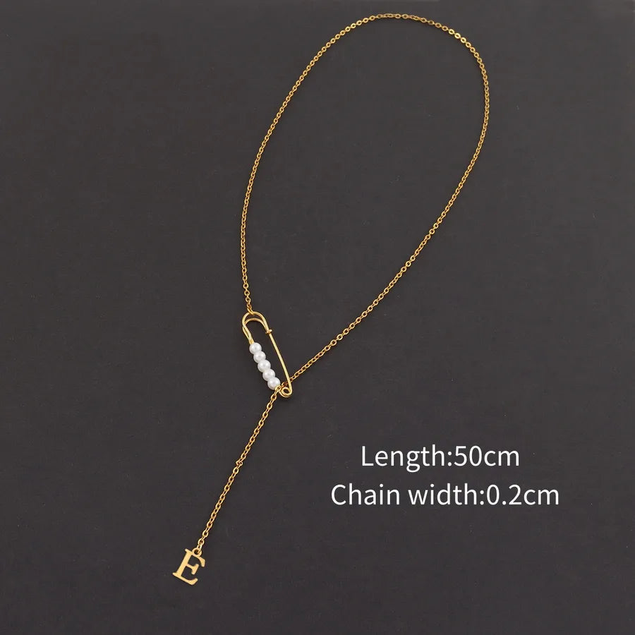 Wholesale Jewelry Simple Style Classic Style Pin Letter 201 Stainless Steel 304 Stainless Steel Copper cable chain Pendant Necklace