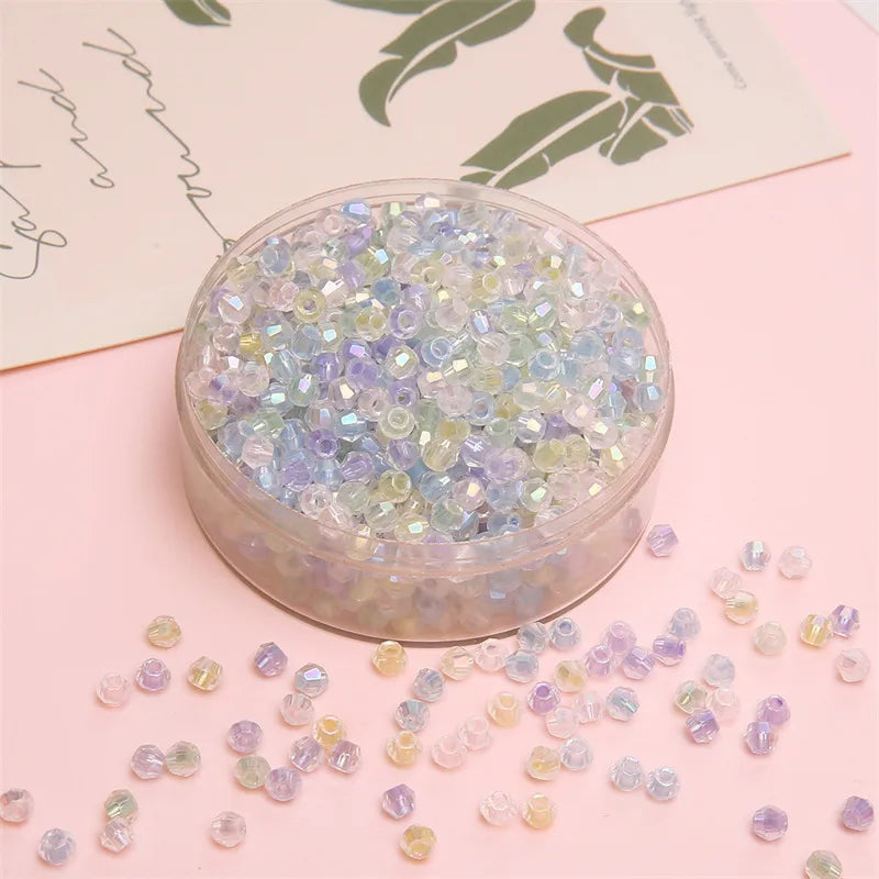 4mm Facet Rainbow Rhombus Crystal Beads Glass DIY Handmade Loose Beads Material Jewelry Accessories Ornament Making Kit