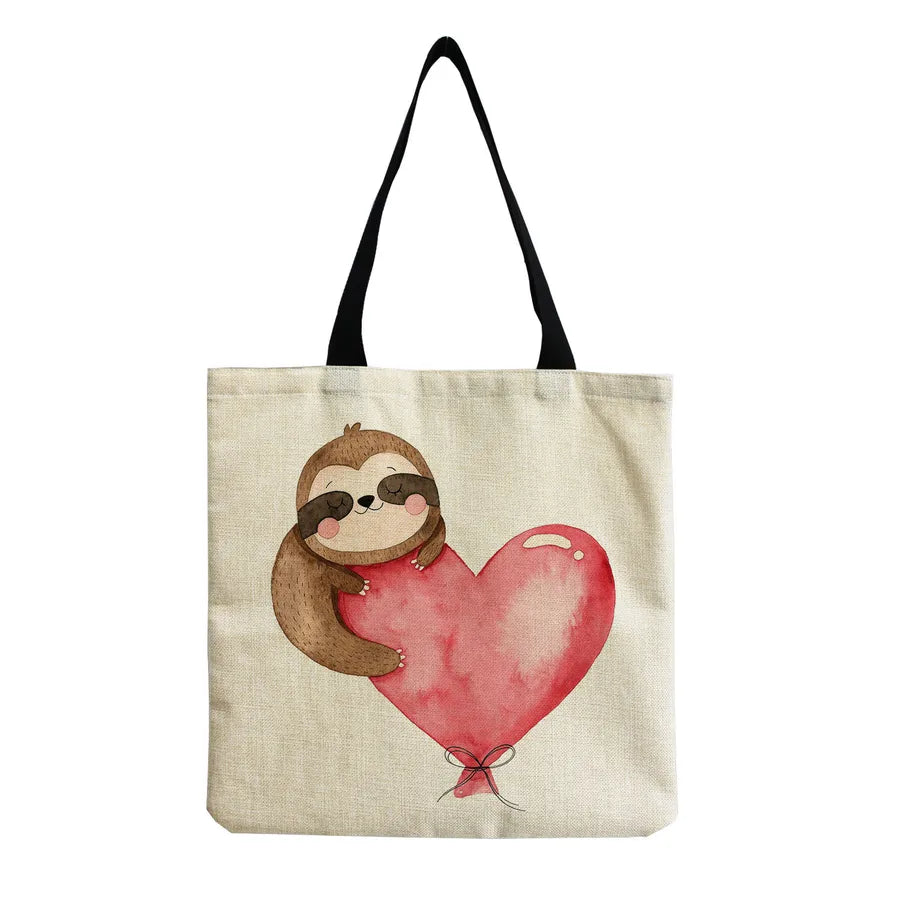 Women's Cute Cartoon Letter Linen Shopping bags