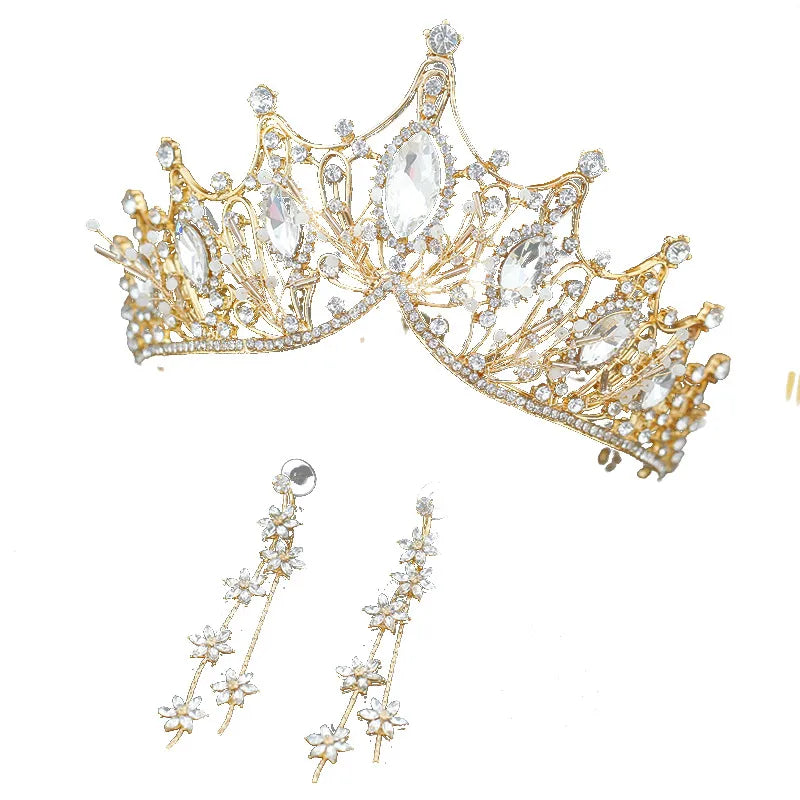 korean style rhinestone crown earrings set wedding hair accessories