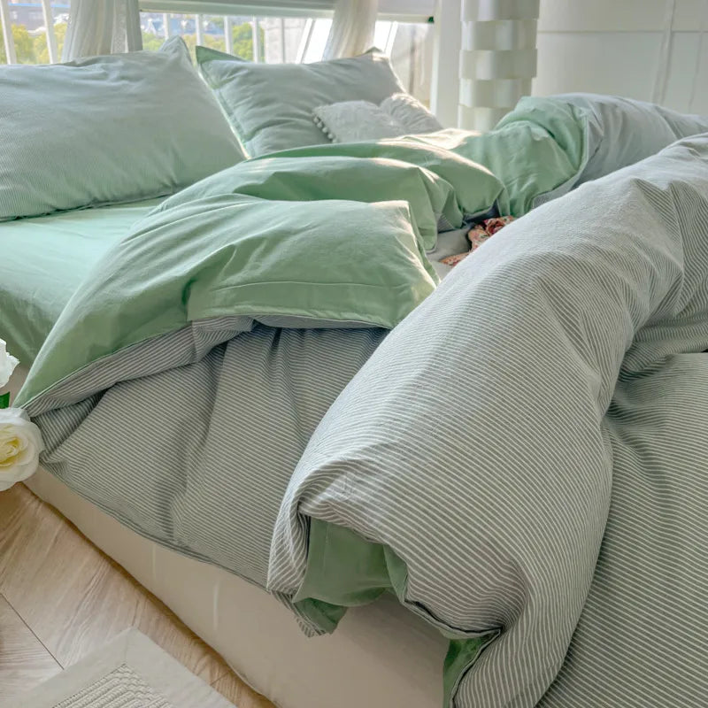 water wash cotton bed four-piece set small fresh naked sleeping bed sheet quilt cover student dormitory three or four-piece set Wholesale