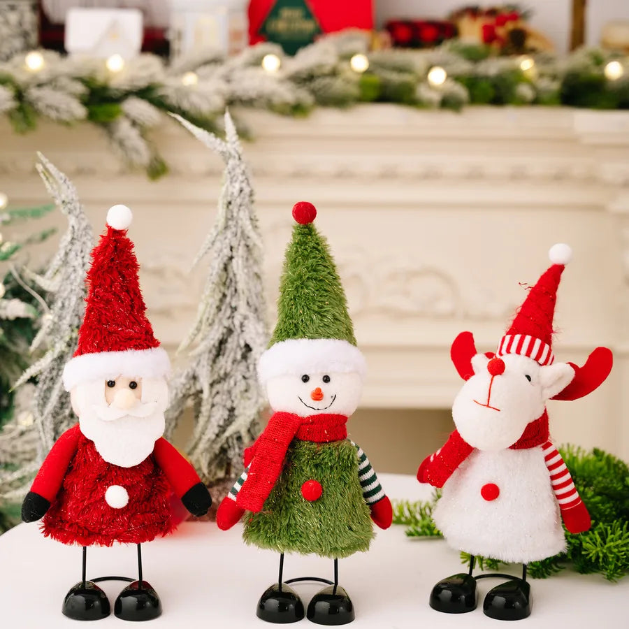 Haobei Christmas Decoration Snowman Figure With Spring Feet Santa Claus Tabletop Decoration European Style Festive Polyester Iron Art