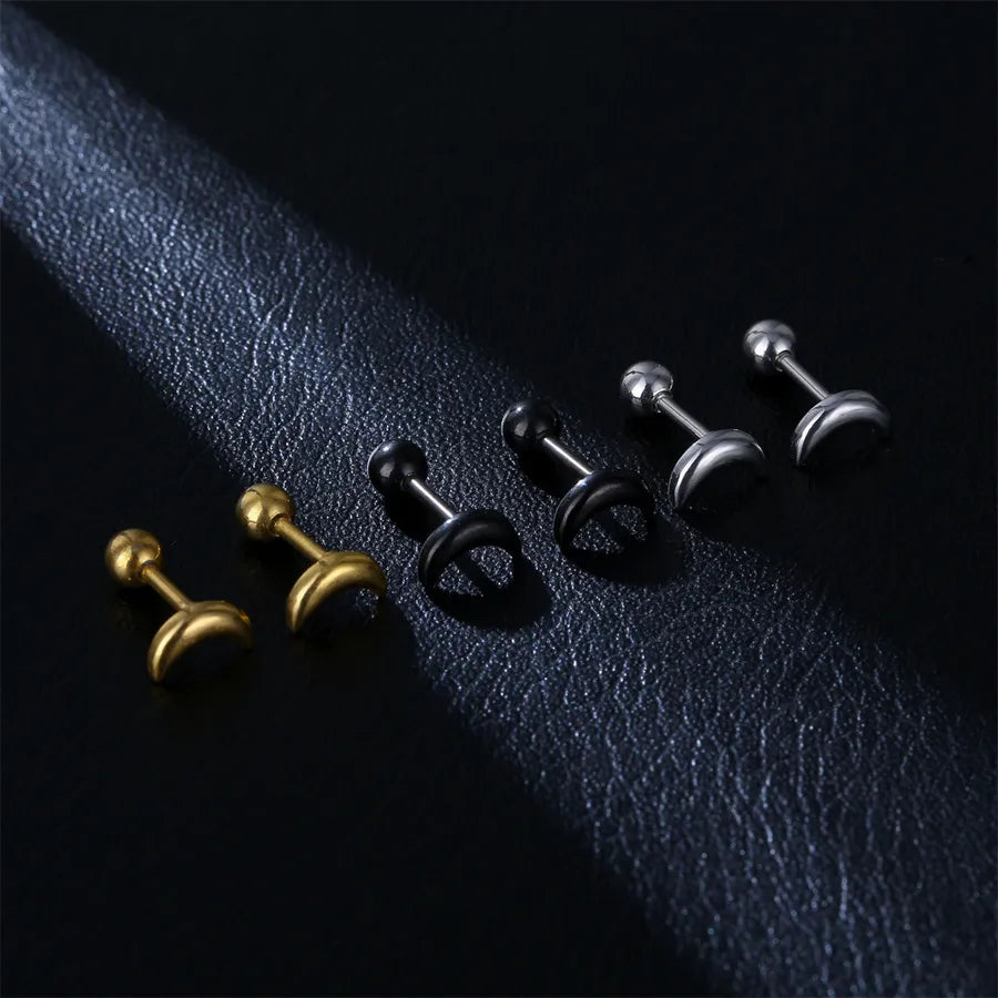 retro moon stainless steel plating ear studs 1 pair