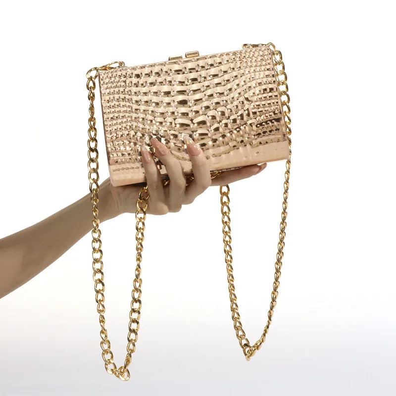 Silver Black Gold Arylic Solid Color Snakeskin Square Evening Bags