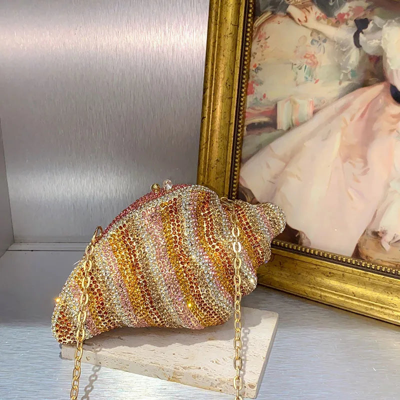 Heavy Industry Shiny Diamond-encrusted Pearl Conch Shell Acrylic Bag Seaside Casual Holiday Crossbody Bag