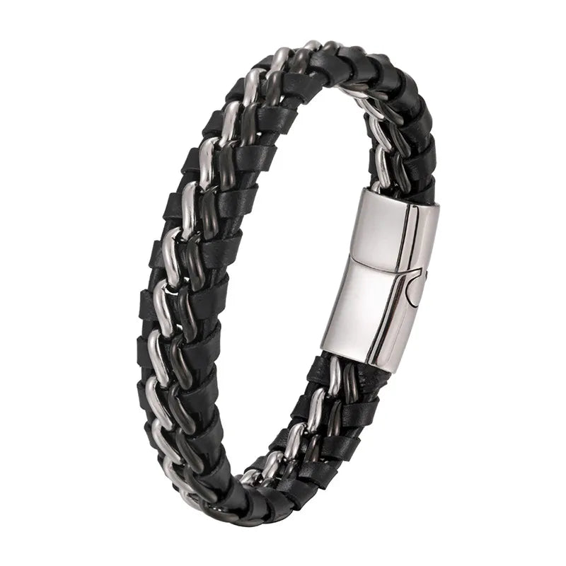 retro punk color block titanium steel braid bracelets
