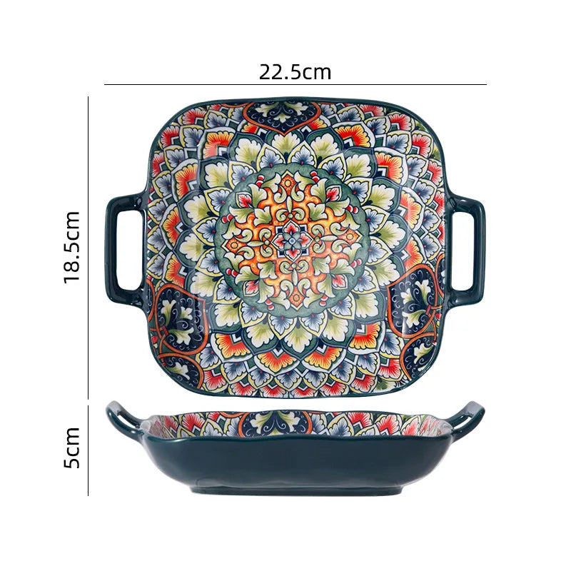 Bohemian Ceramic Tableware Bilitis Dishes Light Luxury Hand-painted Creative Household Rice Bowl Soup Bowl Dish Plate