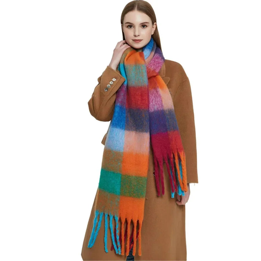 women's fashion stripe polyester tassel winter scarves