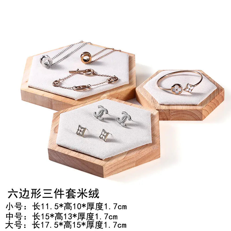 Jewelry Display Stand Earring Bracelet Necklace Ring Holder Wooden Hexagonal Structure Academic Style Crafted From Solid Wood
