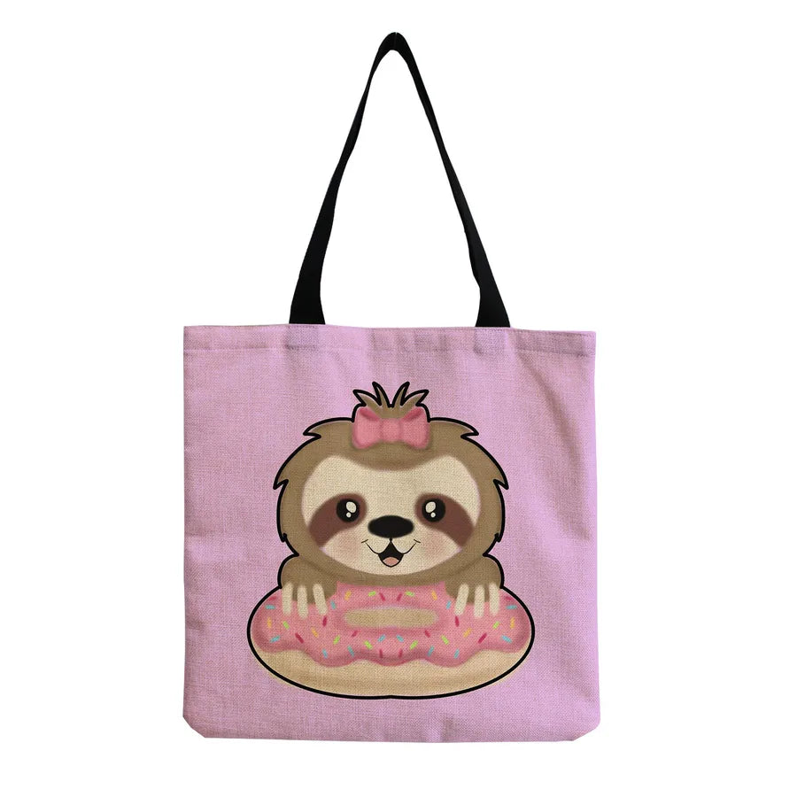 Women's Cute Cartoon Letter Linen Shopping bags