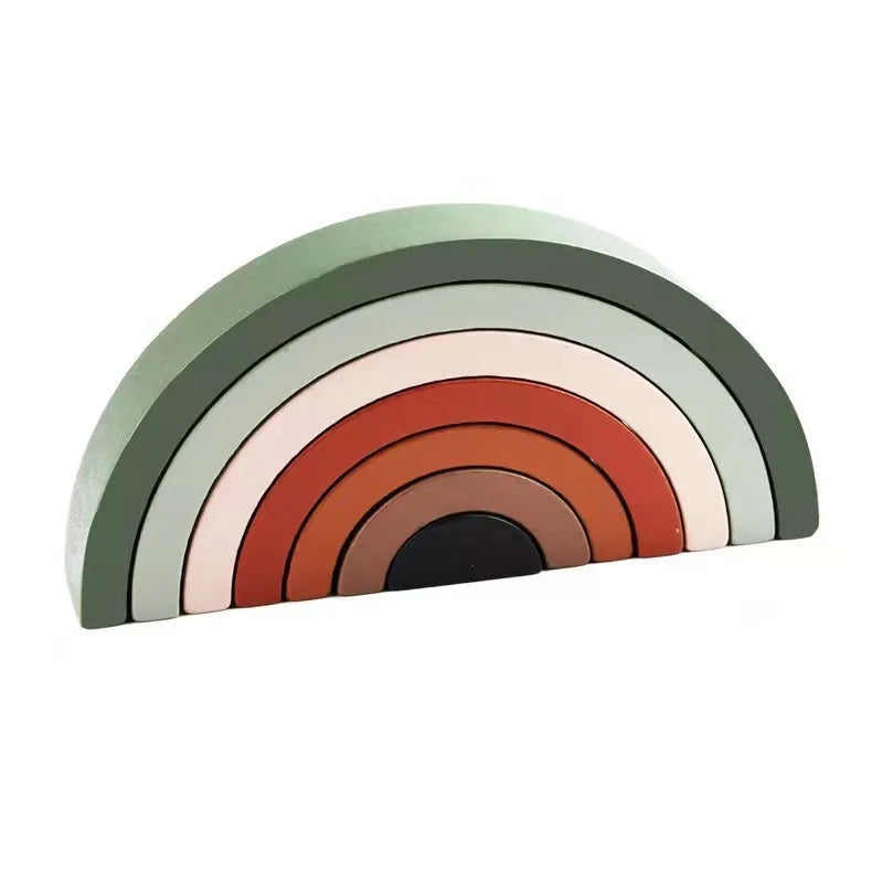 Wooden Rainbow Arch Bridge Semi-Circular Building Blocks Rainbow Display Piece Curved Board Colorful Shape Rainbow Man Stacking Toy