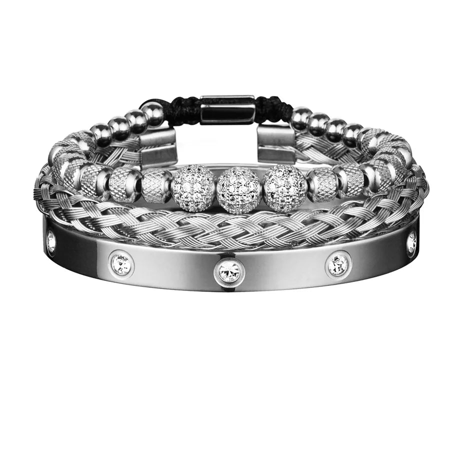 hot sale 3 Diamond Ball ten diamond bracelet set stainless steel mesh bracelet wholesale luxury men's accessories