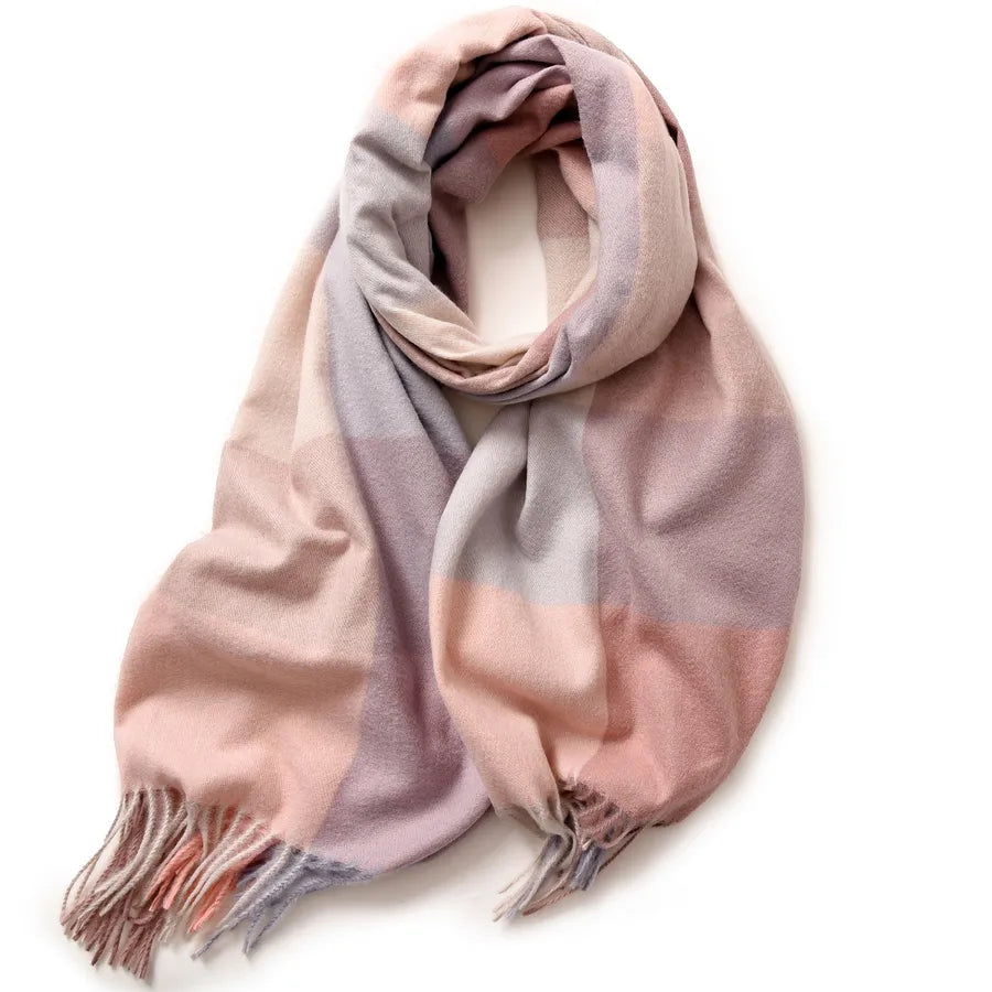 women's retro plaid imitation cashmere tassel winter scarves