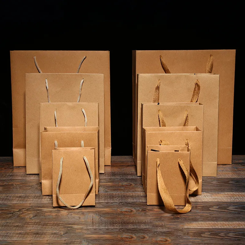 Classic Pure Color Thickened 260G Portable Kraft Paper Bag Jewelry Gift Packaging Bag Retro Style Fashion and Environment-Friendly