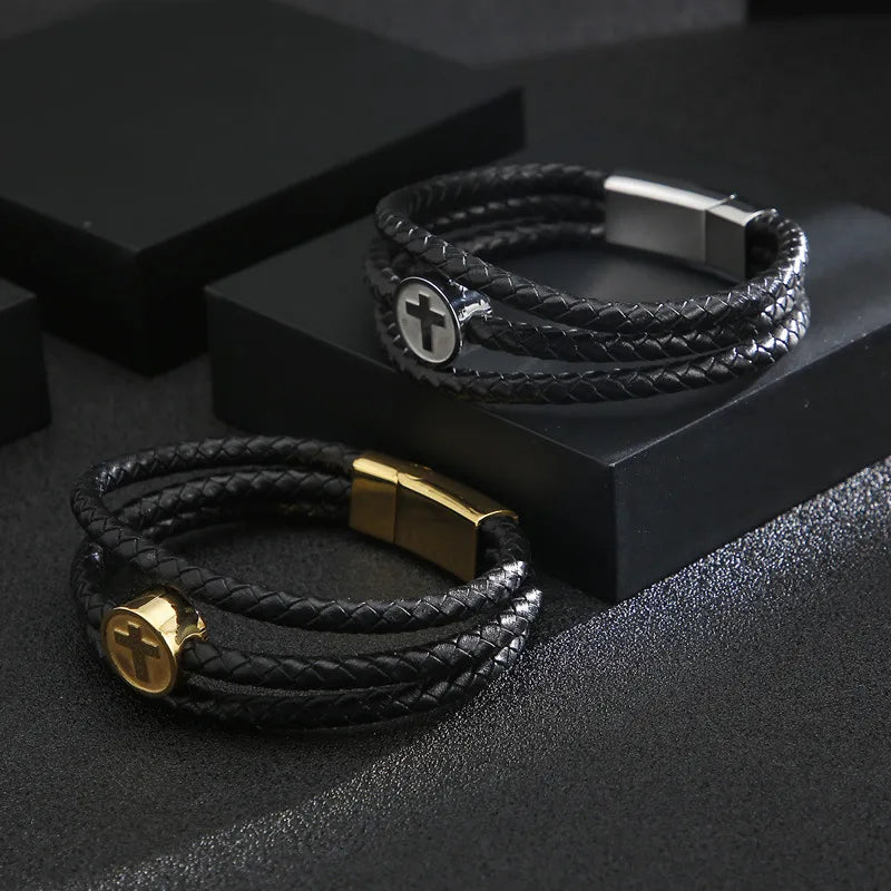 basic punk geometric cross titanium steel men's bangle