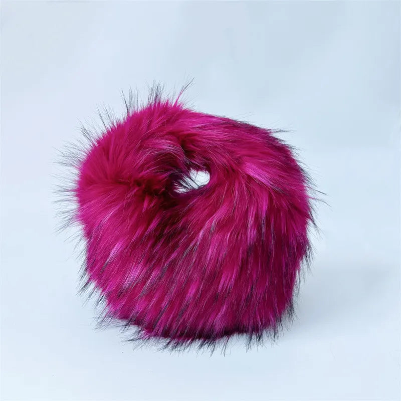 women's autumn&winter plush color block streetwear round magnetic buckle handbag