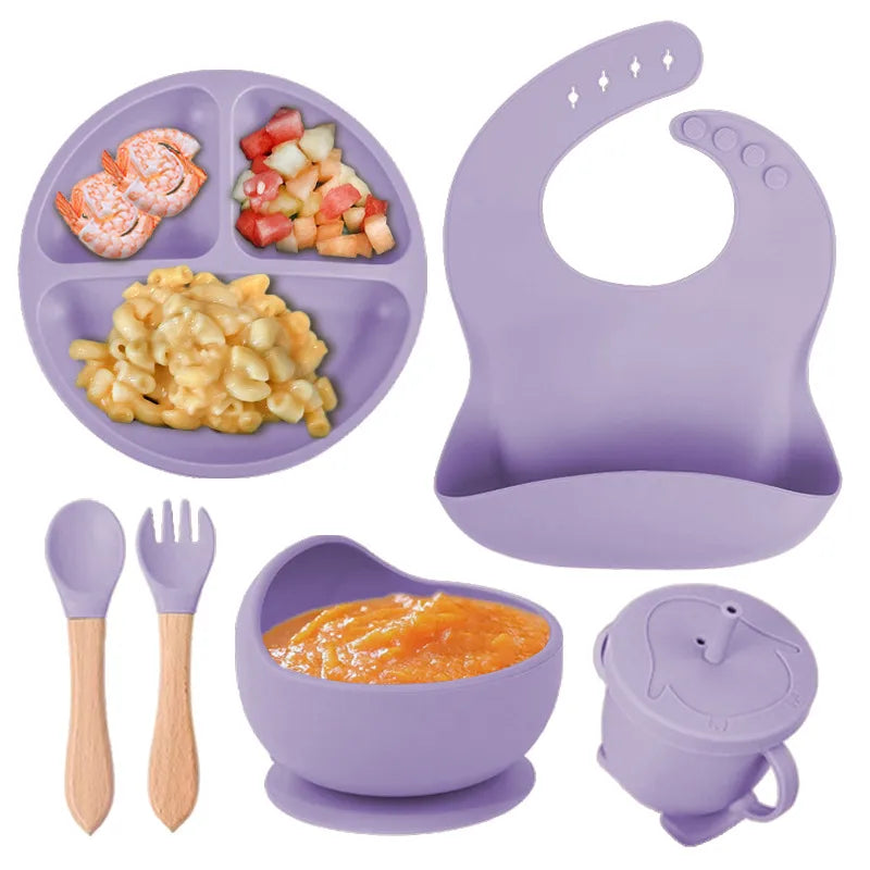 Baby silicone tableware suit baby learning to eat food supplement tableware self-eating sucker bowl integrated children's plate