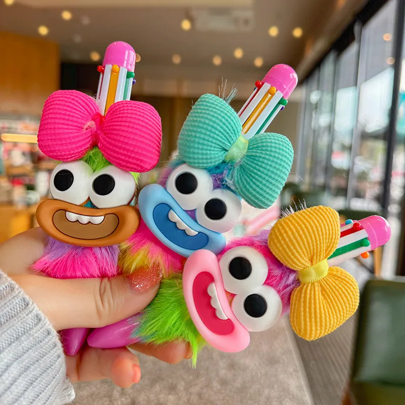 Cartoon Magic Sausage Mouth Plush Retractable Ballpoint Pen Student Rainbow Color Gel Pen Multicolor Cartoon Young Girl Hand Account