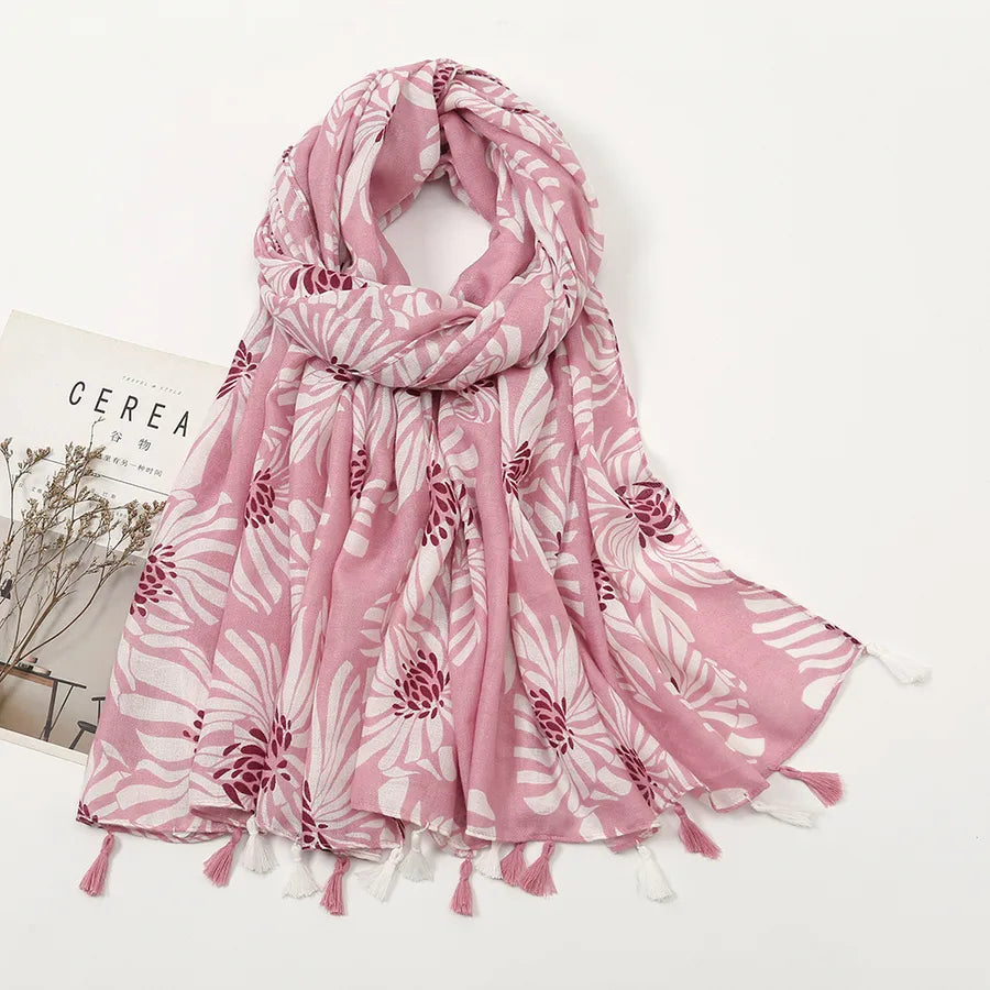women's retro color block polyester printing scarf