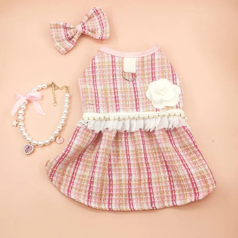 cute polyester plaid bow knot pet clothing
