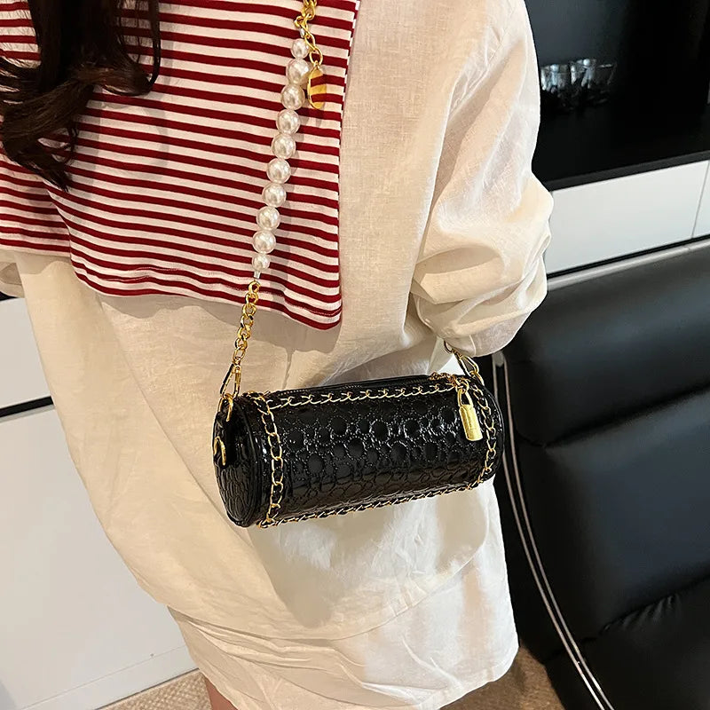 Fashionable Ladies' Mini Shoulder Bag New Style Trendy Crossbody Round Tube Bag PU Material Chain Element Single Strap