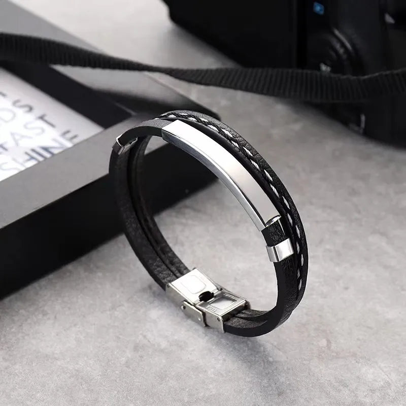 casual simple style geometric pu leather polishing unisex bracelets