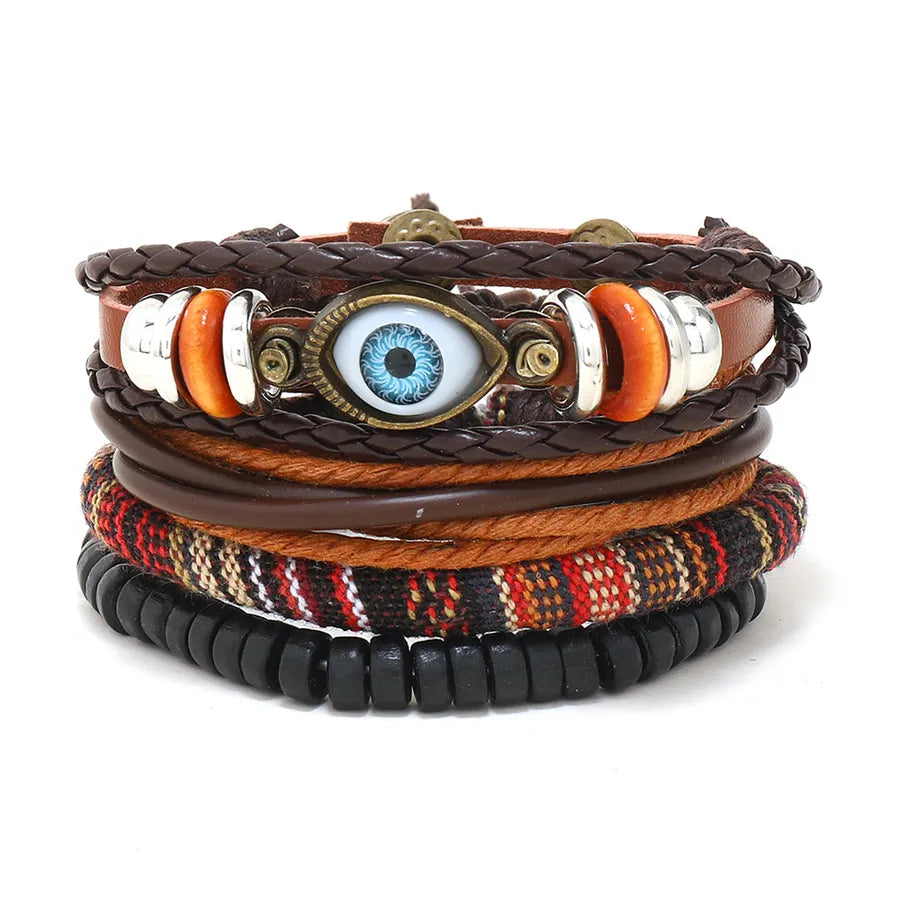 retro geometric pu leather knitting unisex bracelets