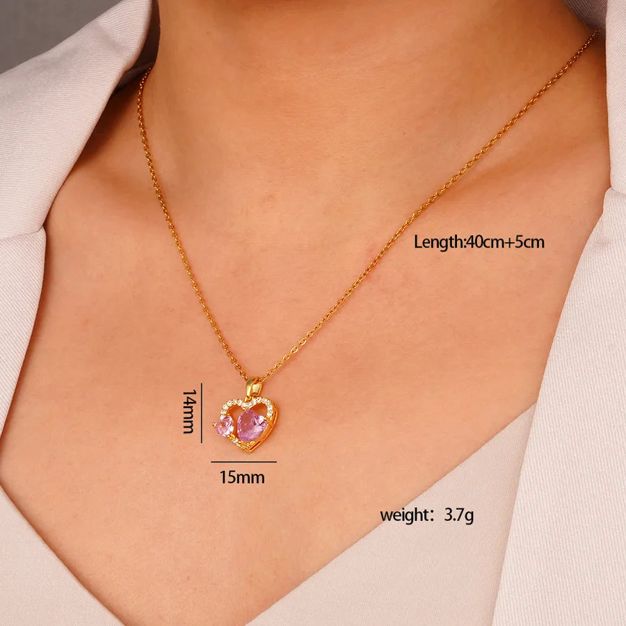 Wholesale Jewelry Glam Cute Luxurious Heart Shape 304 Stainless Steel Copper cable chain Pendant Necklace