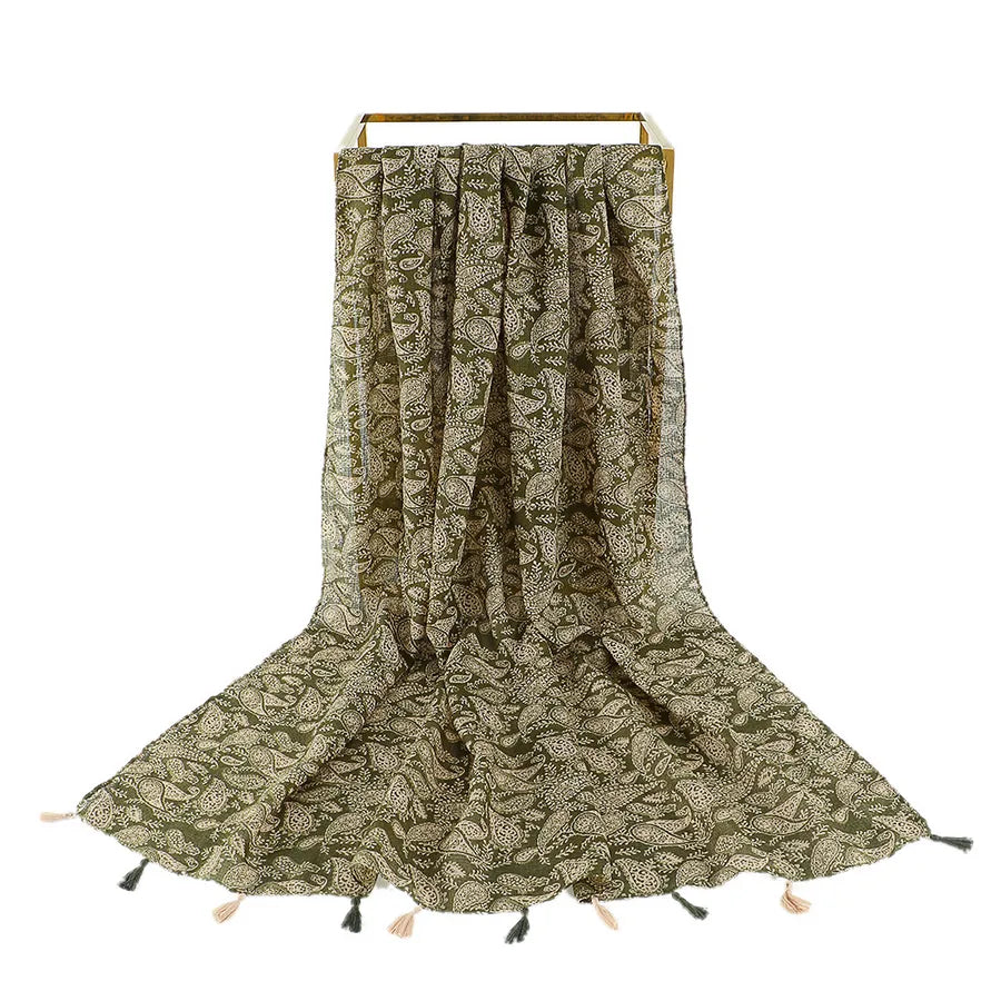 women's retro color block polyester printing scarf