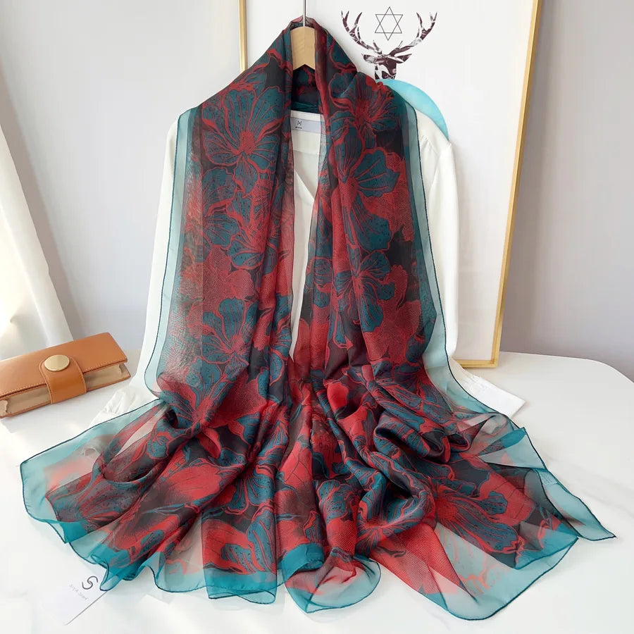 Women's Elegant Printing Polyester Chiffon Silk Scarf