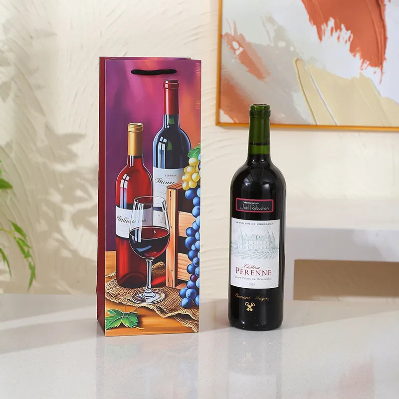 New Premium Red Wine Bag Single Bottle Wine Holder Luxury Printed Handbag Thickened Paper Bag Elegant Design Gift Bag