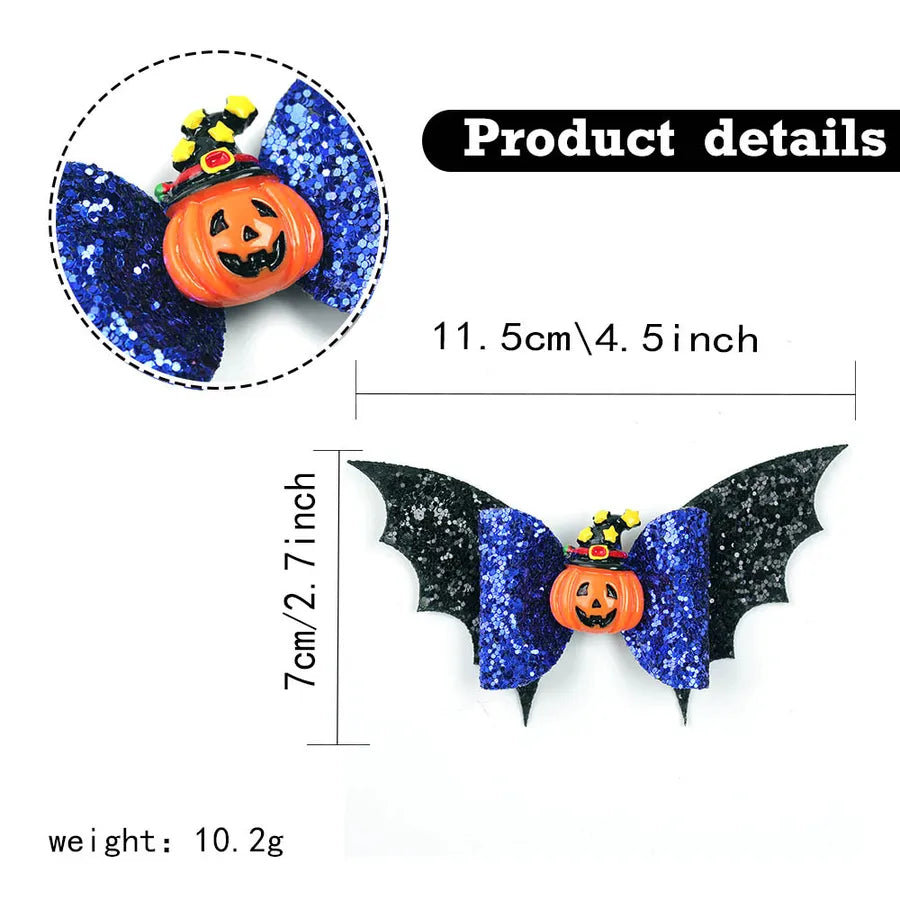 Creative Halloween Double Layer Small Bat Wings Butterfly Knot Hair Clip Funny Children's Hair Accessories Pumpkin Pattern