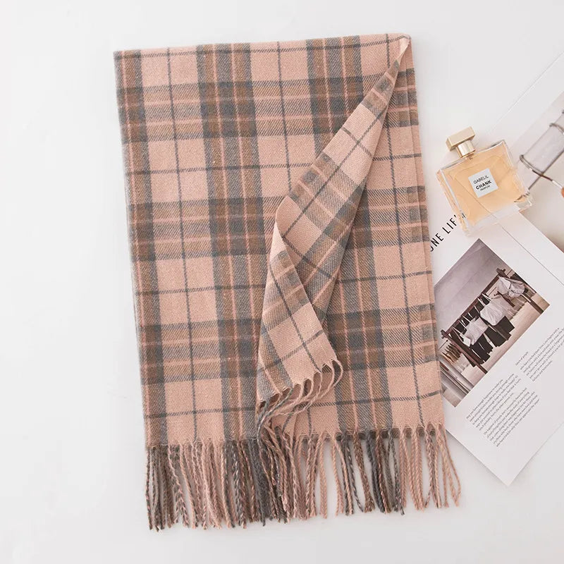 Women's Elegant Plaid Imitation cashmere Tassel Scarf