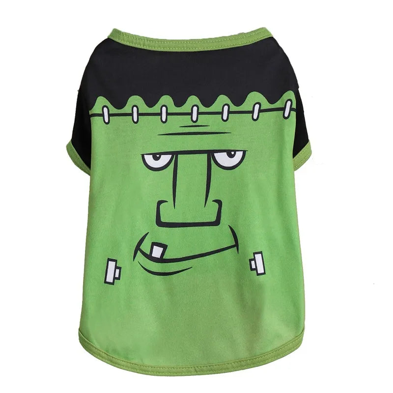 Thin Halloween Cartoon Pet T-shirt For Dogs Cats Teddy Schnauzer Puppies Polyester Material European Style Dog Clothes
