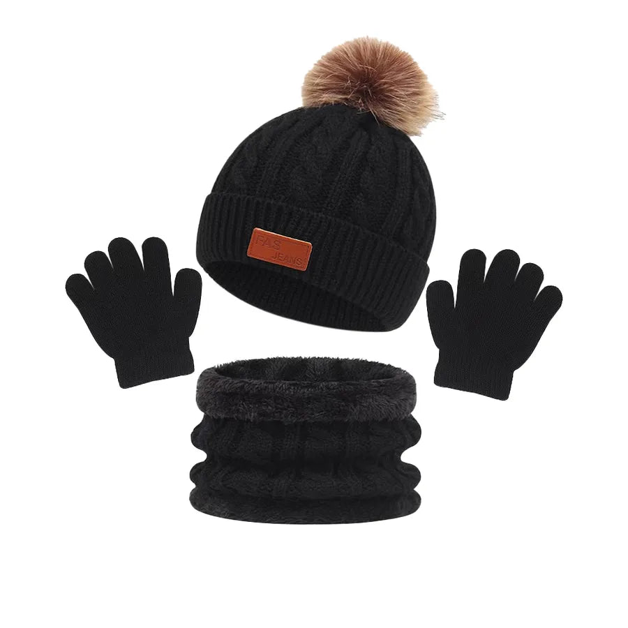 New Arrival  Children's Hat Scarf Gloves Three-Piece Set Autumn and Winter New Warm Female and Male Baby Woolen Cap