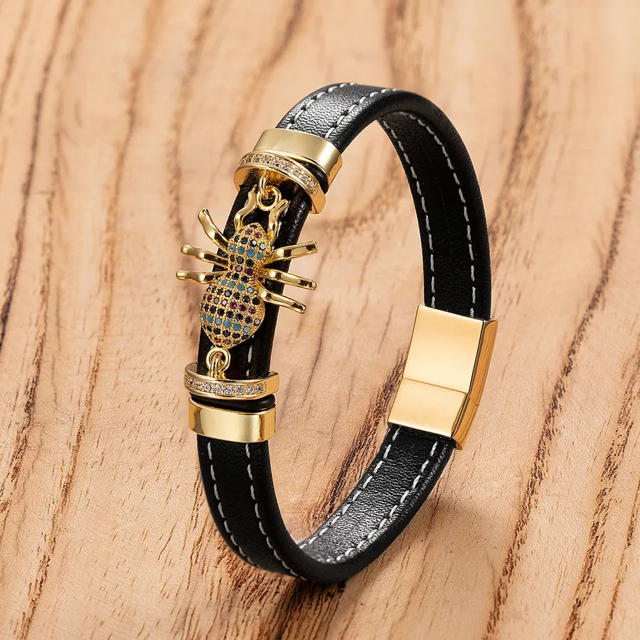 Retro Simple Style Classic Style Pineapple Bee 304 Stainless Steel Leather rope Metal Unisex Bracelets Men Cord & Leather Bracelets