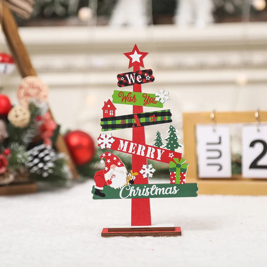Minguan New Christmas Decorations Mini Desktop Christmas Tree Wooden Ornaments Festive Atmosphere Scene Decoration American Style