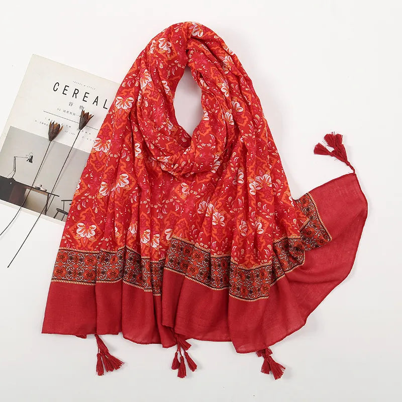 women's retro color block polyester printing scarf