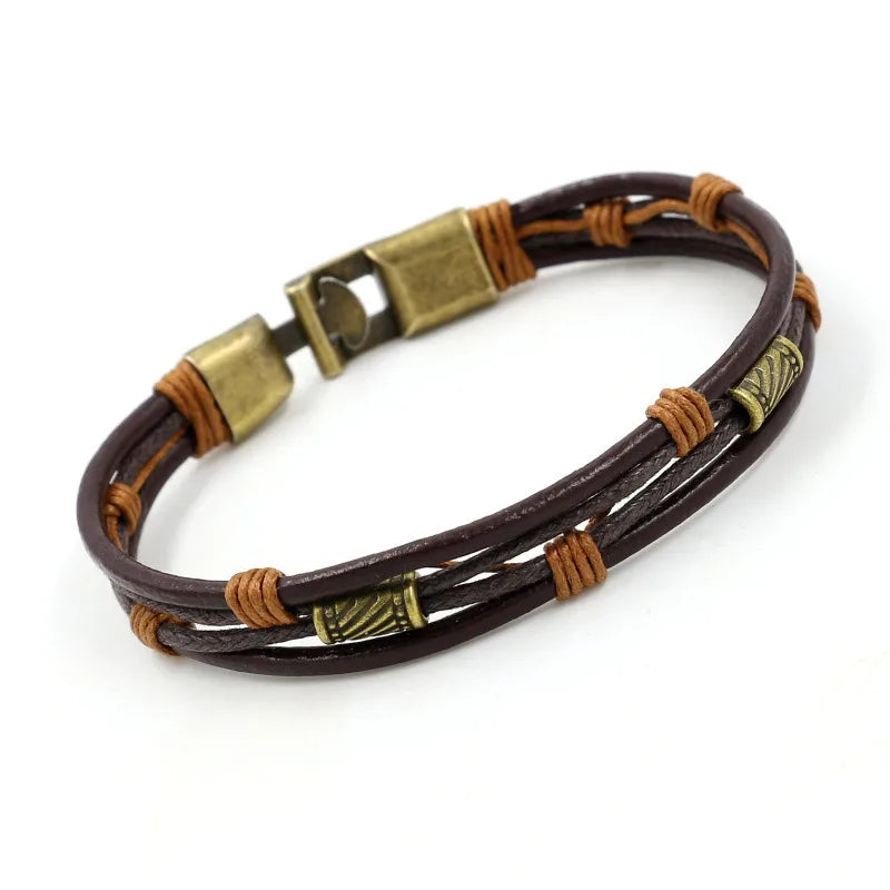 braided leather rope bracelet fashion personality multi-layer men's bracelet simple wax line buckle bracelet
