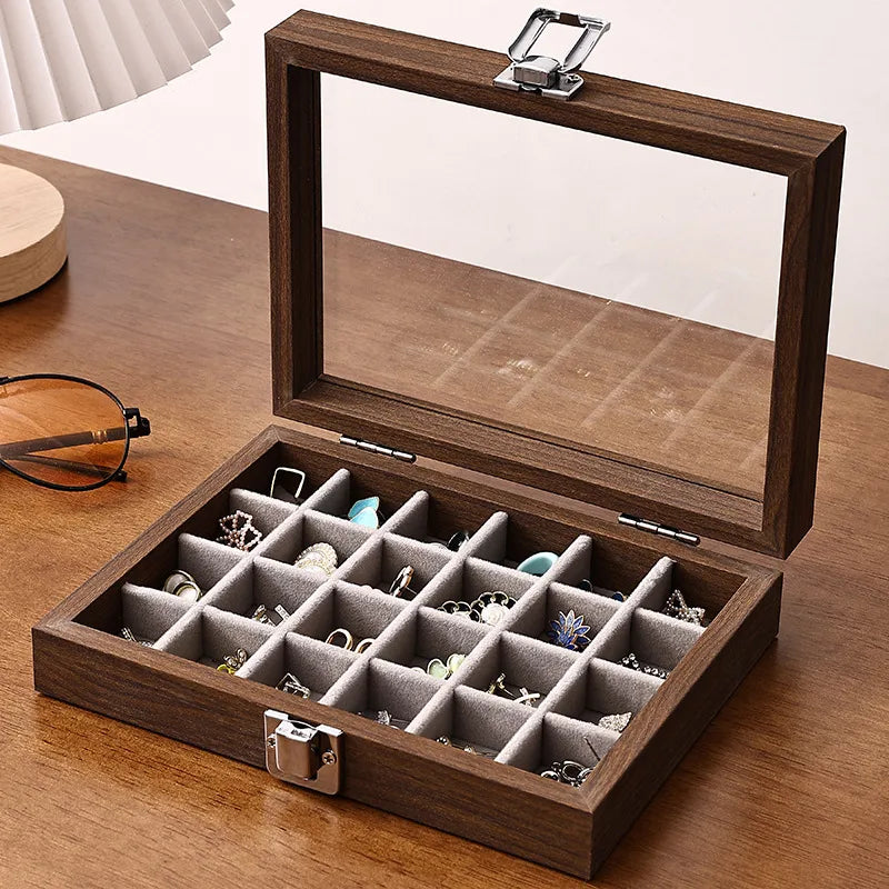Luxury Small Walnut Wooden Jewelry Box With Lid Storage Organizer For Earrings Rings Necklaces Bracelets Displayed Jewelry