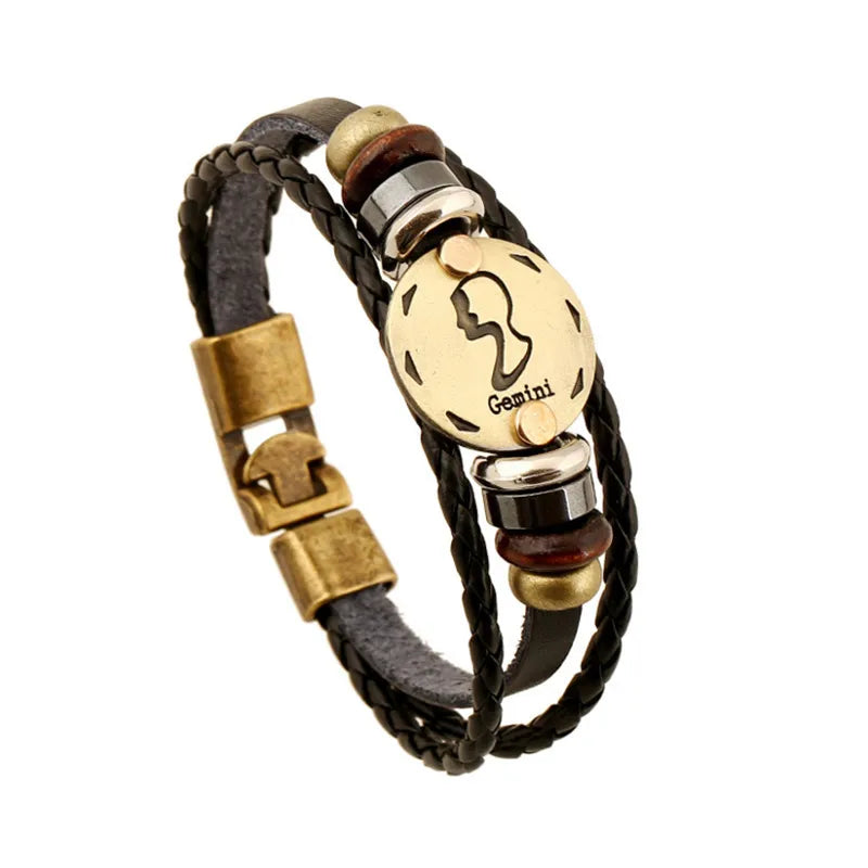 retro streetwear geometric pu leather alloy men's bangle