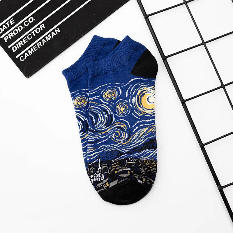 european and american trend cartoon famous painting ladies cotton boat socks wholesale