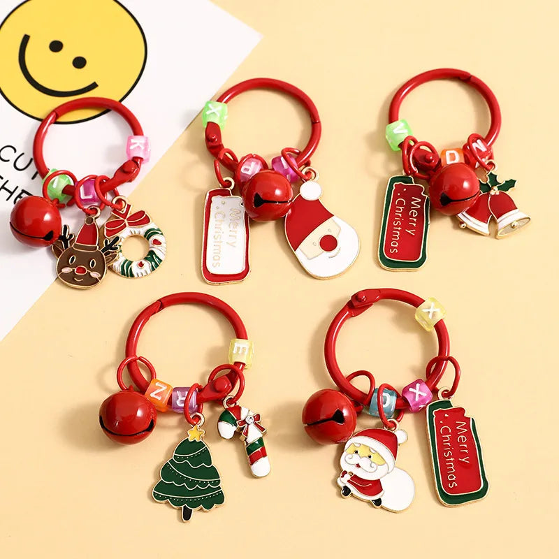 Creative Metal Santa Claus Keychain Christmas Themed Cartoon Small Tag Pendant Couple's Bag Accessory Unique Gift