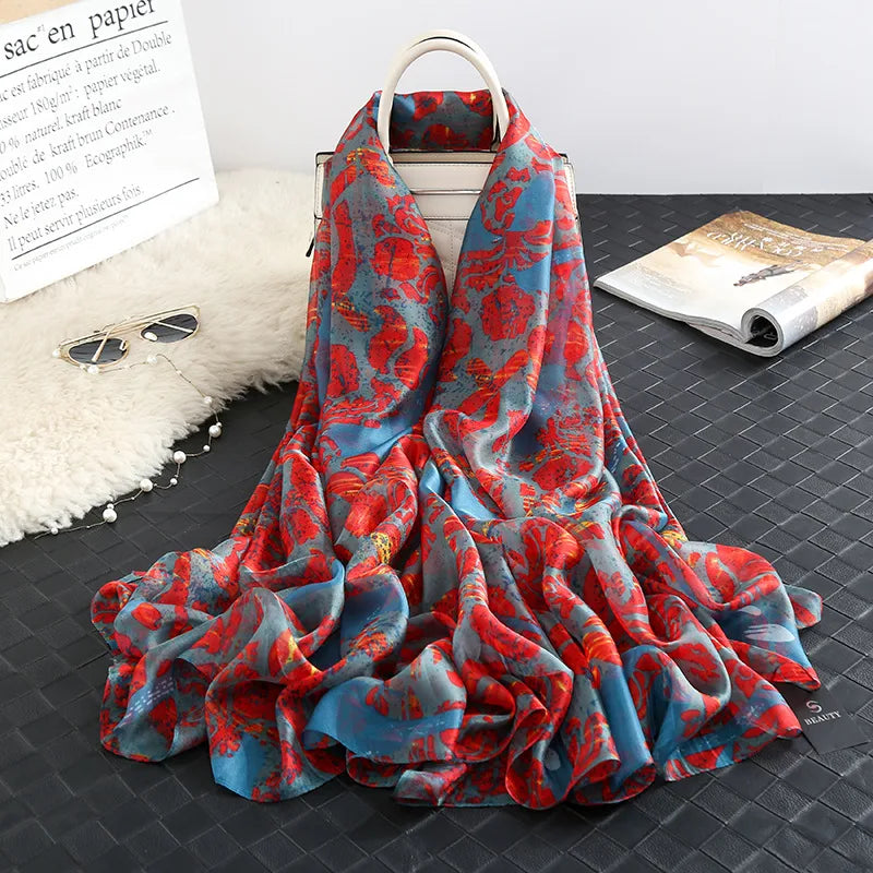 Women's Elegant Printing Polyester Chiffon Silk Scarf
