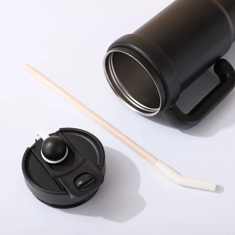 Giant 30Oz Handle Cup, 304 Stainless Steel Thermos Cup, Car Double Drinking Straw Large Ice Cup