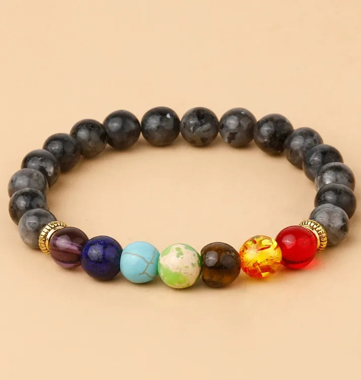 Factory direct supply colorful natural stone yoga bracelet lava volcanic stone woven elastic bracelet  hot sale