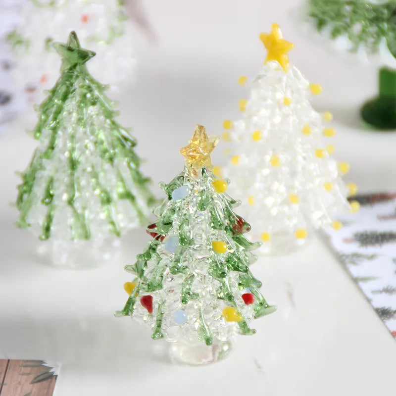 Zibo Lushila Glass Frosted Christmas Tree Craftwork Decorations Home Office Desktop Decoration Festive Season Gift