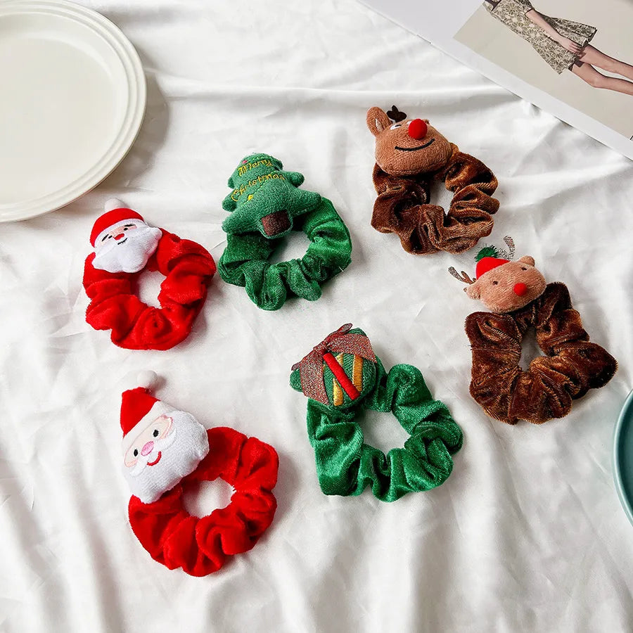 Christmas Cartoon Santa Claus And Deer Plush Elastic Fabric Hair Bands  Style Handmade Christmas Headwear