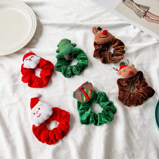 Christmas Cartoon Santa Claus And Deer Plush Elastic Fabric Hair Bands  Style Handmade Christmas Headwear